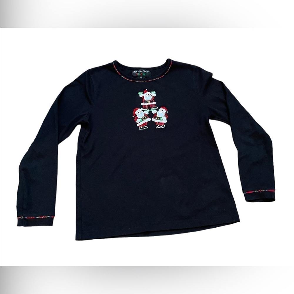 Hampshire Studios Snow women’s long sleeve black Santa Holiday Shirt size PS